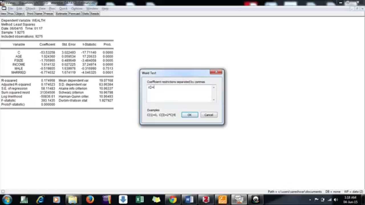 Wald test in Eviews