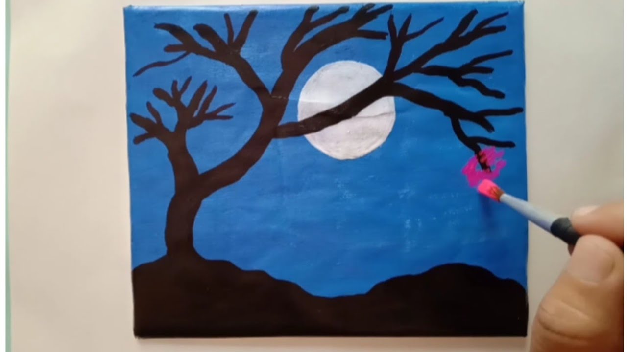 Acrylic Canvas Painting / Red Tree Painting For Beginners