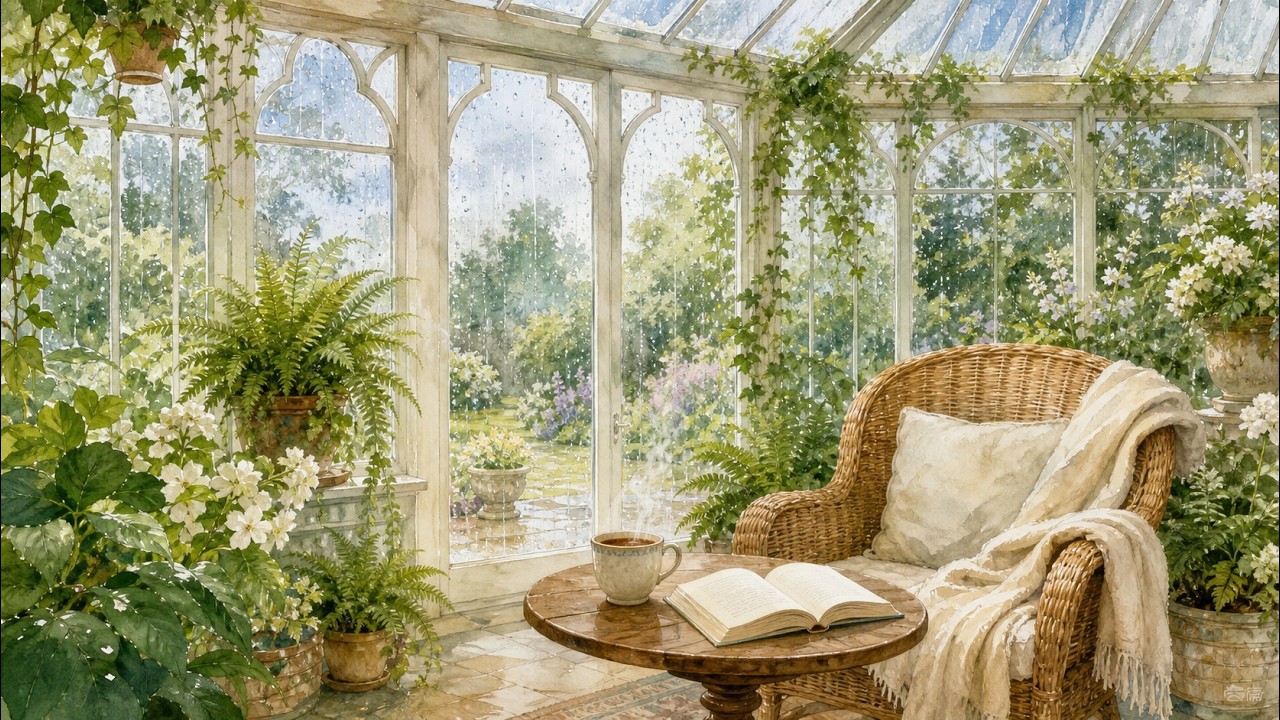 Rainy Morning in the Greenhouse 🌿🌧️ | Soft Piano & Rain for Calm Focus (3 Hours)