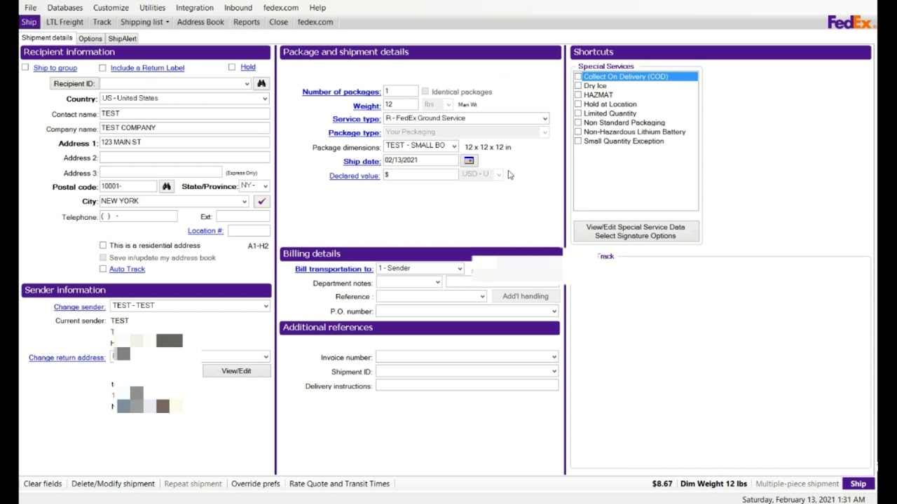 FedEx Ship Manager Domestic single Pc MPS shipment