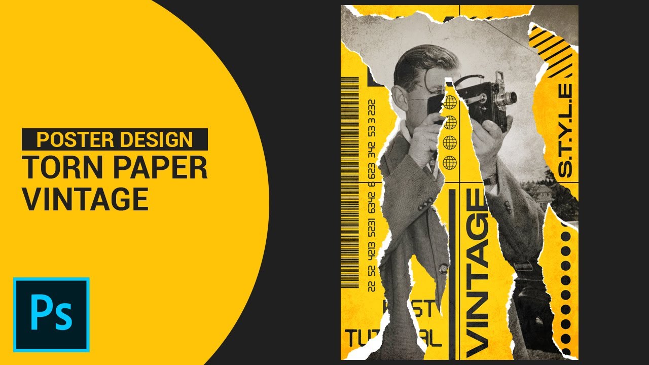Torn Paper Vintage Style Poster Design - Tutorial Photoshop CC 2020