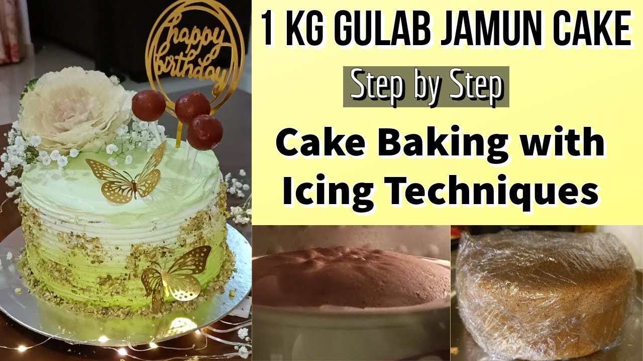 1kg gulab jamun cake recipe # bakery style birthday cake baking with icing#gulab jamun birthday cake
