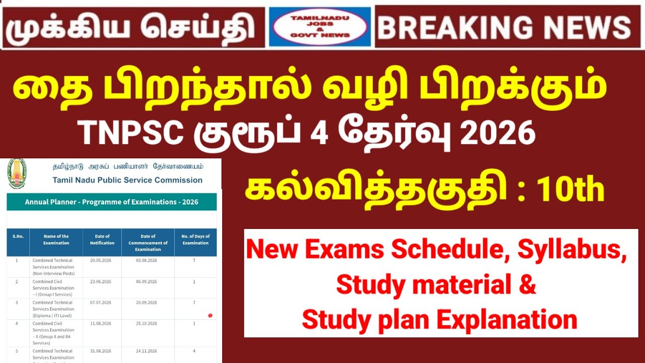 TNPSC group 4 & group 2 exam 2026 study plan & study material pdf | Exam time table explanation