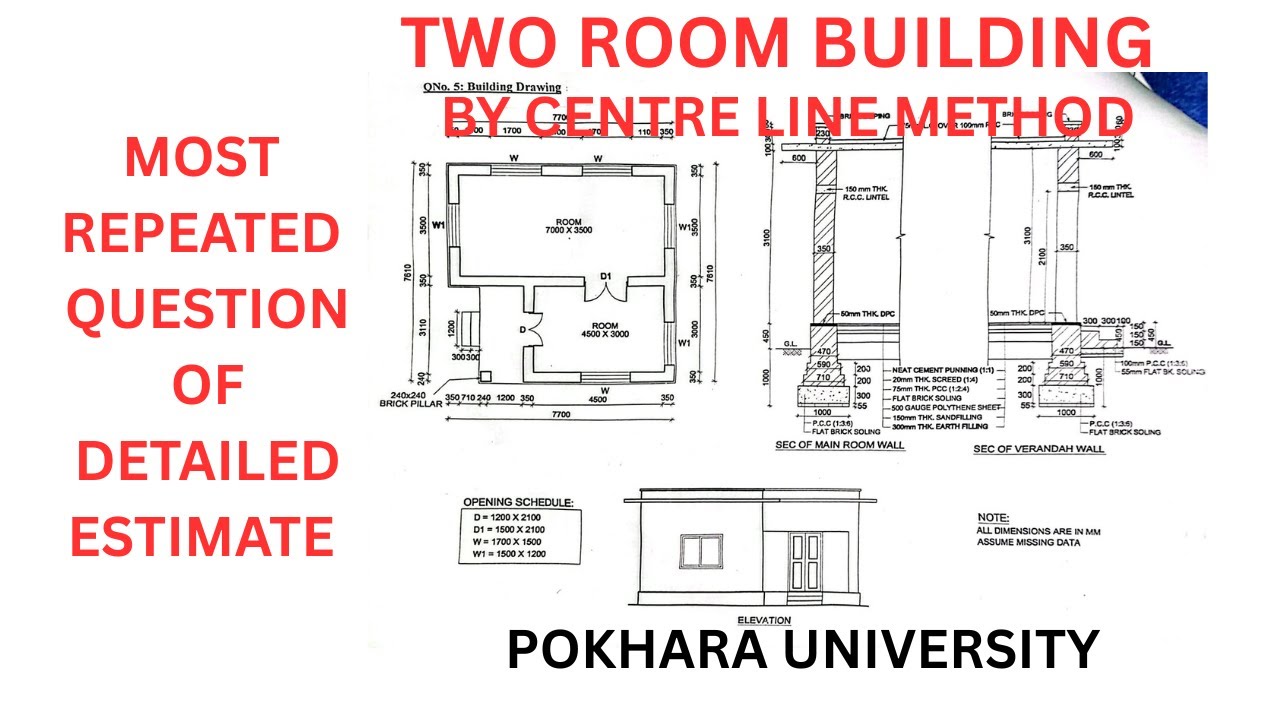 DETAILED ESTIMATION OF BUILDING BY CENTRE LINE METHOD | ESTIMATING AND VALUATION |POKHARA UNIVERSITY