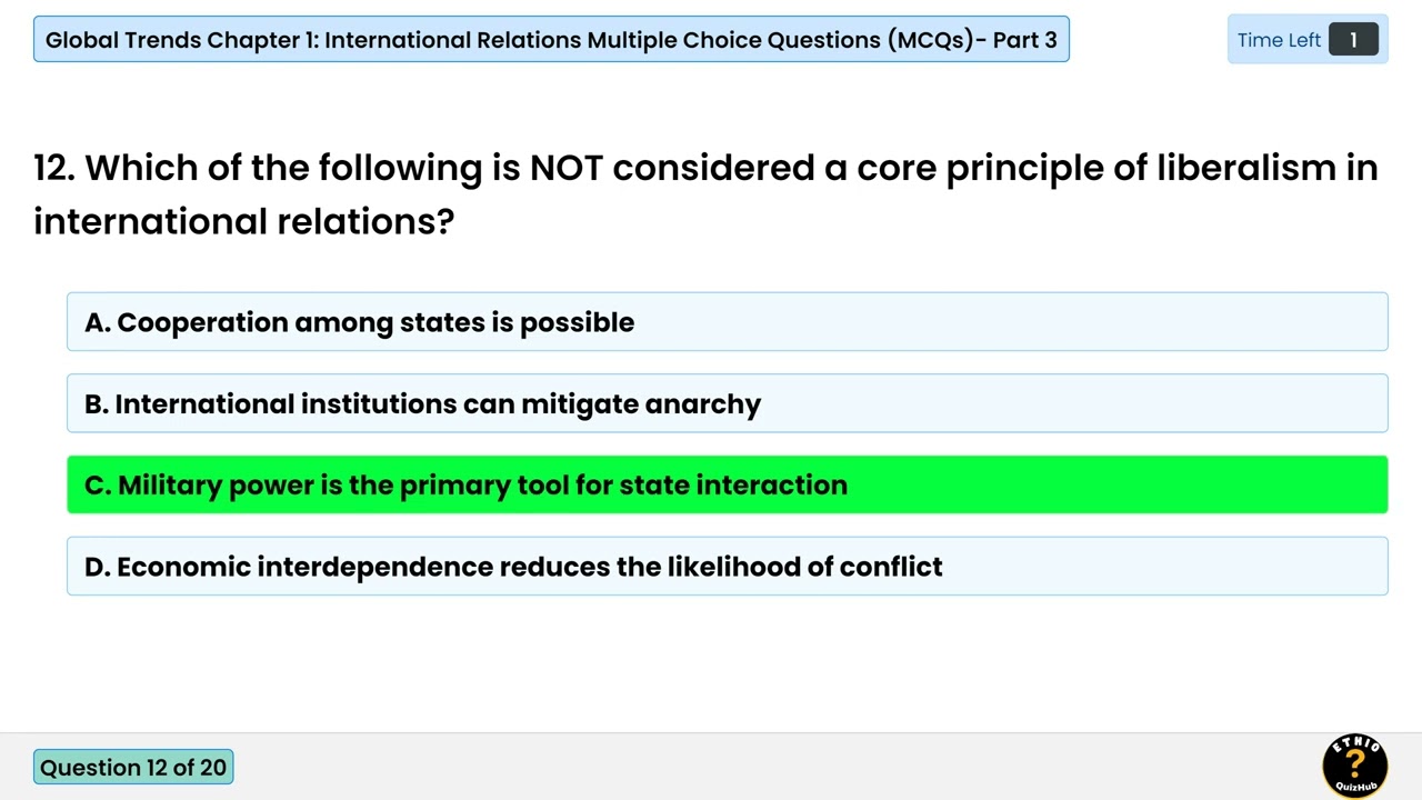 Global Trends Chapter 1: International Relations MCQs Part 3 | #internationalrelations   #mcqs