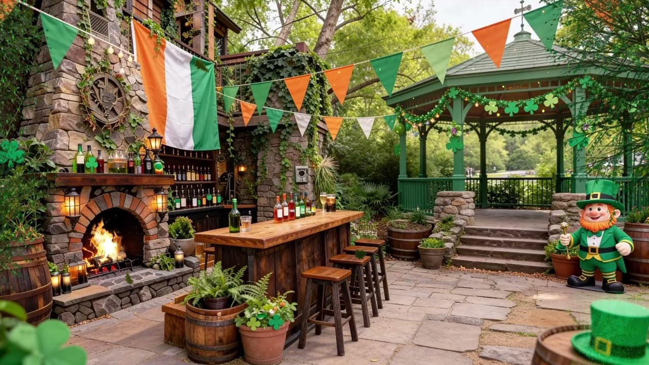 St. Patrick’s Day Garden Party 🍀 Upbeat Celtic Music & Cozy Fireplace Ambience