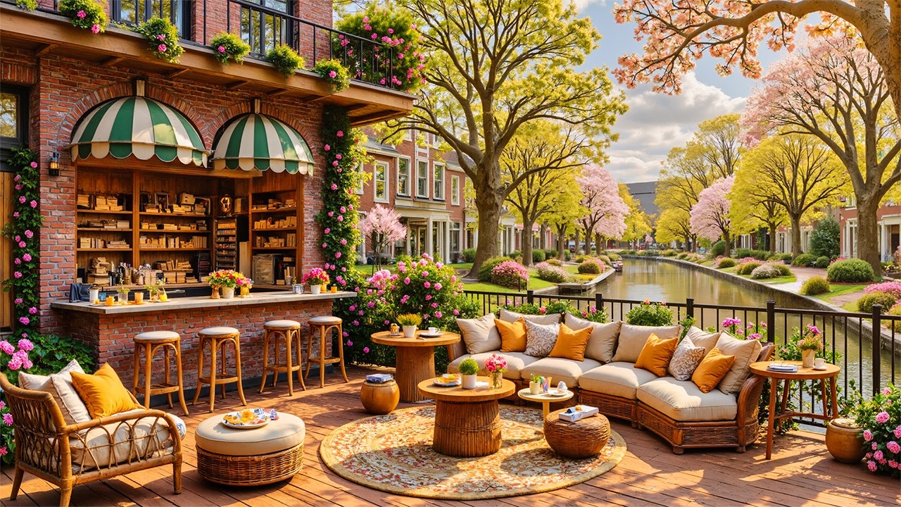 Cozy Spring Morning Jazz Music 🌸 Cozy Lakeside Cafe Ambience for Working and Studying #jazz #relax