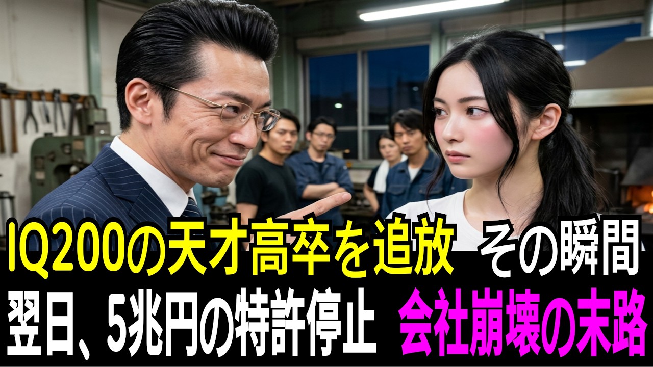 IQ200の天才高卒娘を追放したエリート役員、翌日5兆円の特許停止で会社崩壊し土下座する末路に【感動する話】【朗読】