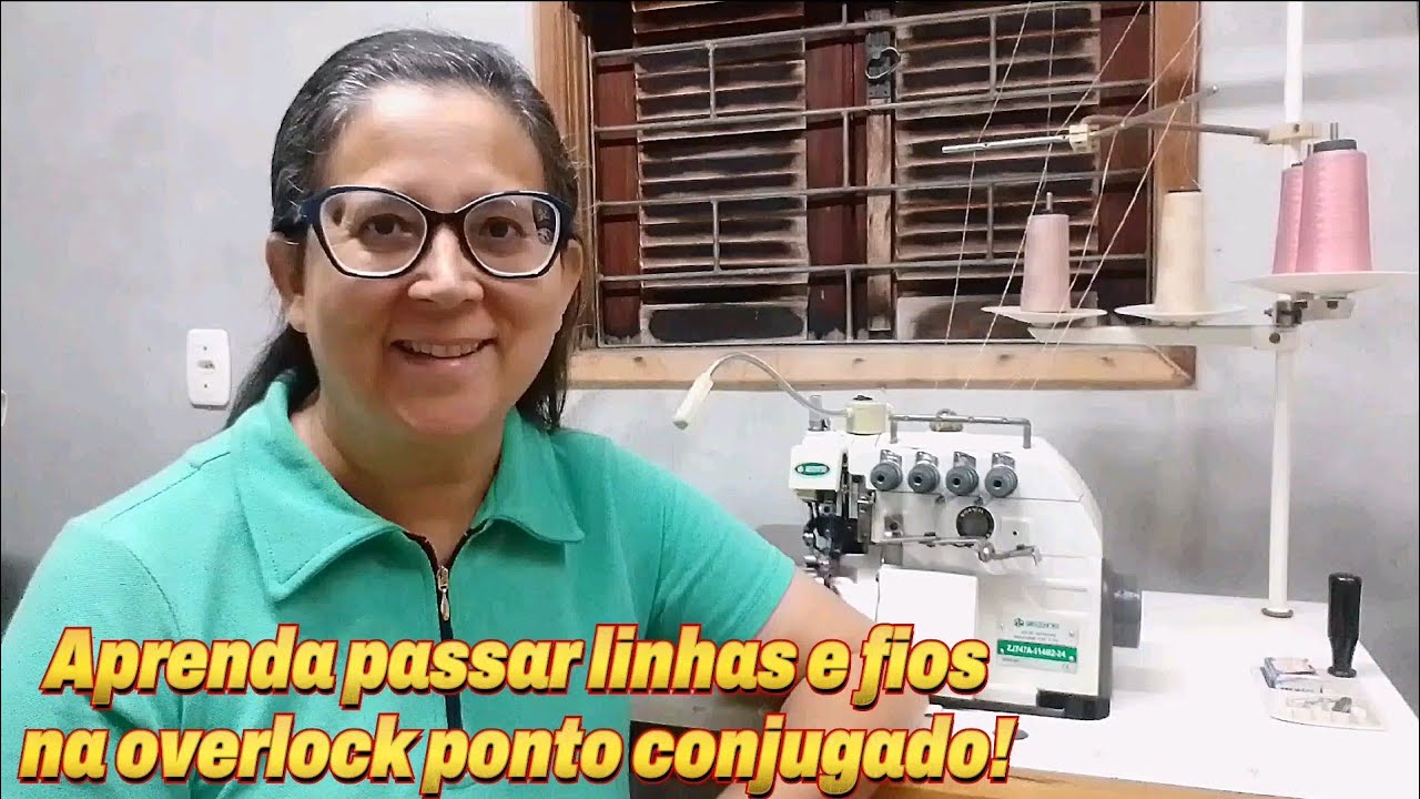 Como passar fios e linhas na overlock 4 fios ponto conjugado!
