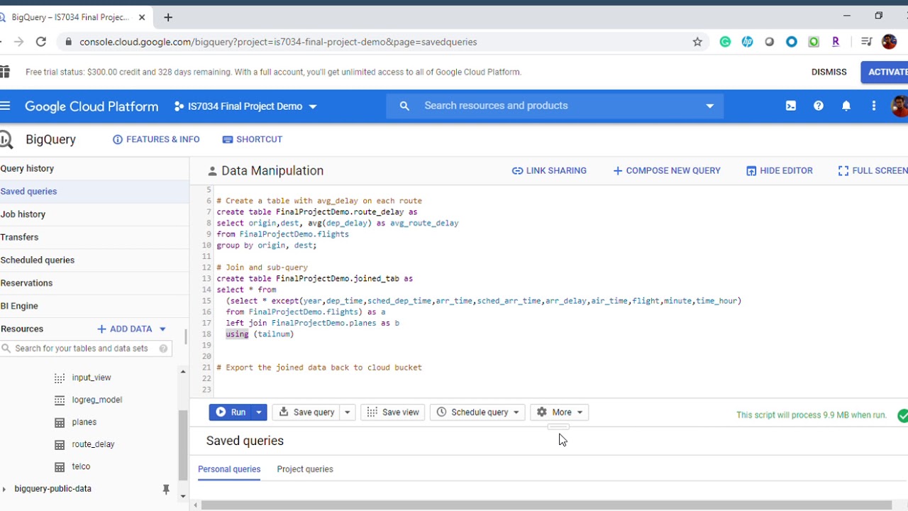 Live Demonstration   Logistic Regression Model using BigQuery ML
