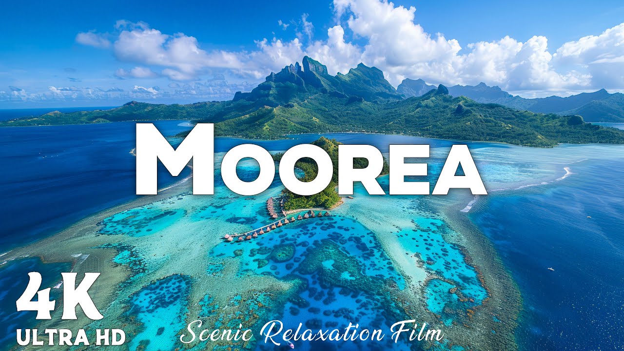 Relaxing Moorea 4K 🌊 Ocean Waves & Calming Piano Music – Peaceful Tahiti Paradise for Stress Relief