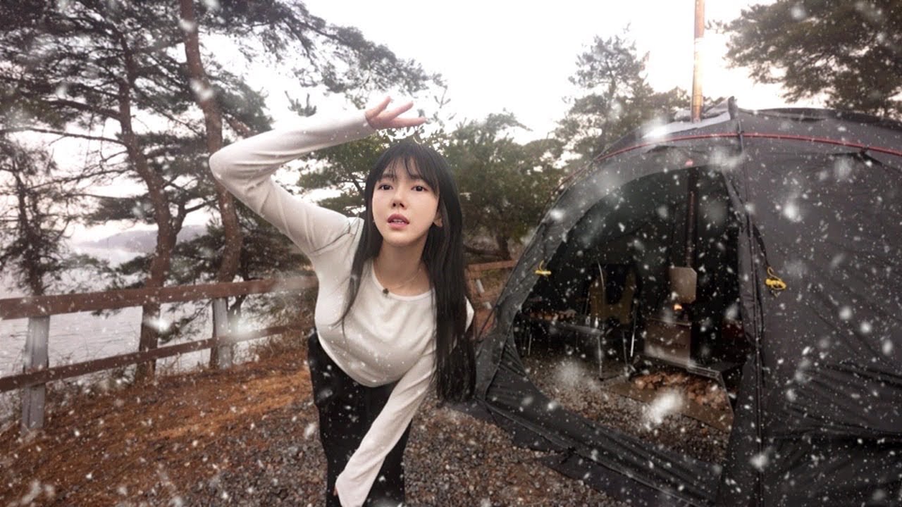 ❄️폭설 내리는 날 호숫가에서 텐트 짓고 설중캠핑 짐 옮기다가 졸도 하겠수아 CAMPING ASMR 노르텐트 걈8