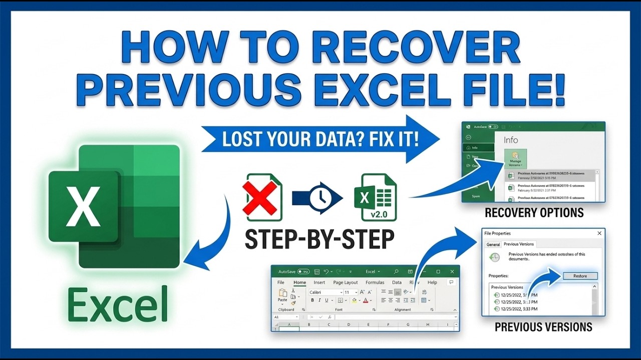 How to Recover a Previous or Earlier Version of an Excel File | Excel File Recovery Tutorial