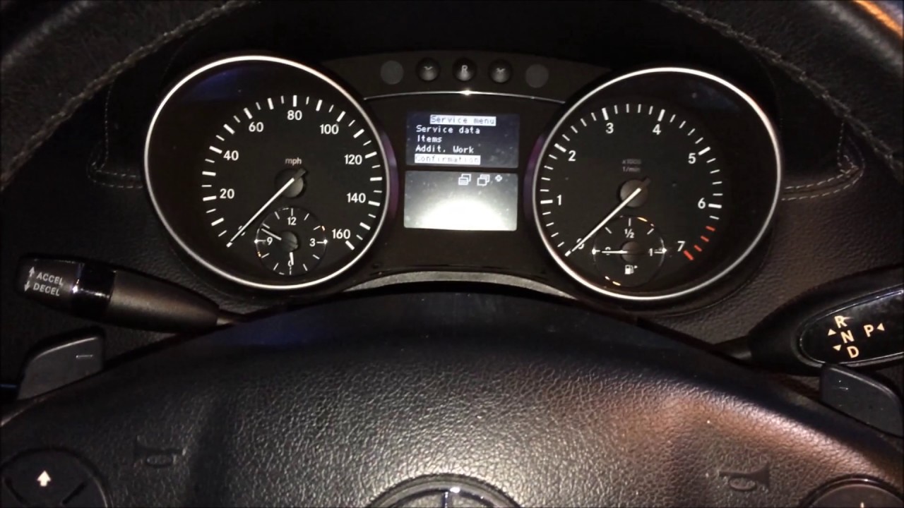 Как сбросить индикатор уровня масла A, B или C для Mercedes GL или ML