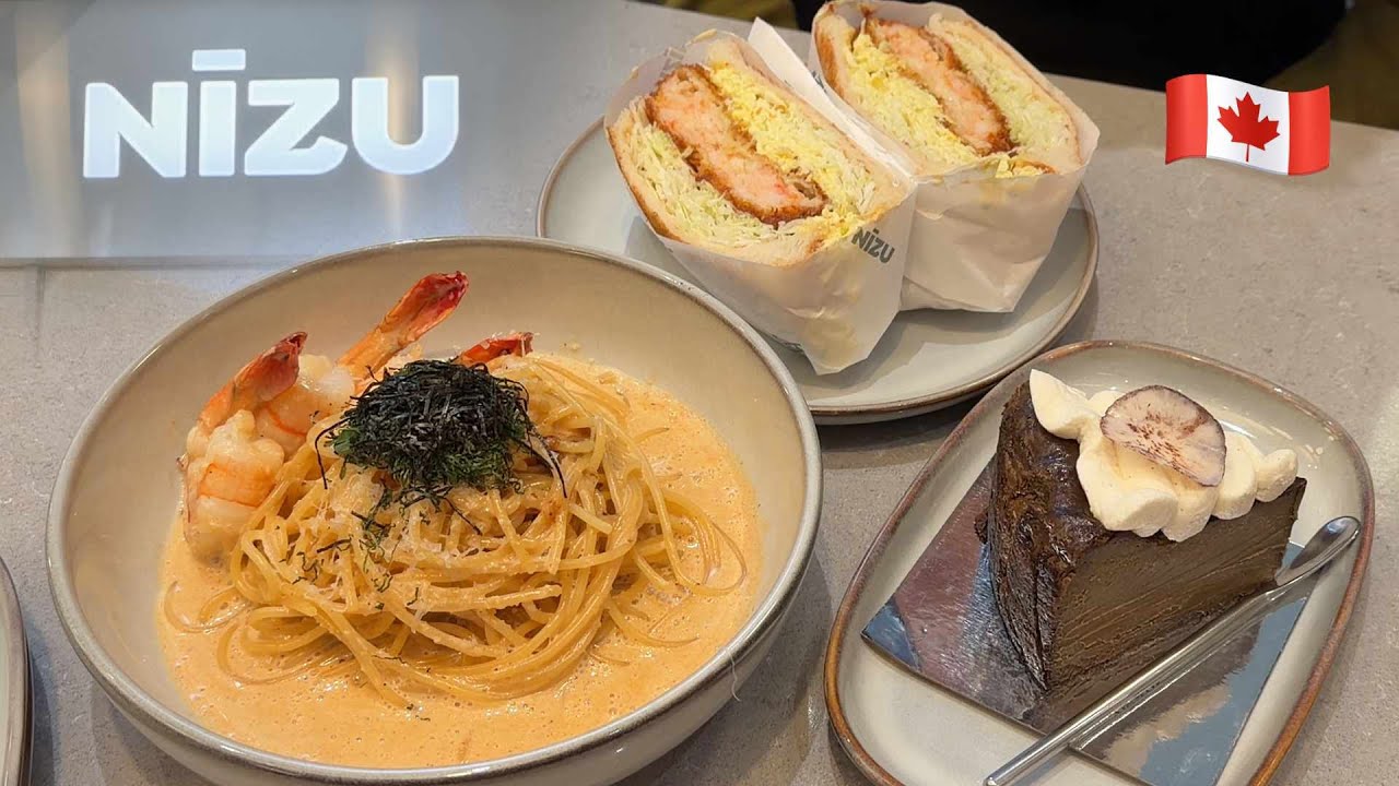 Best Mentaiko Pasta in Downtown Vancouver? Japanese Café Nizu Review | Ebi Sando, Hojicha Cheesecake