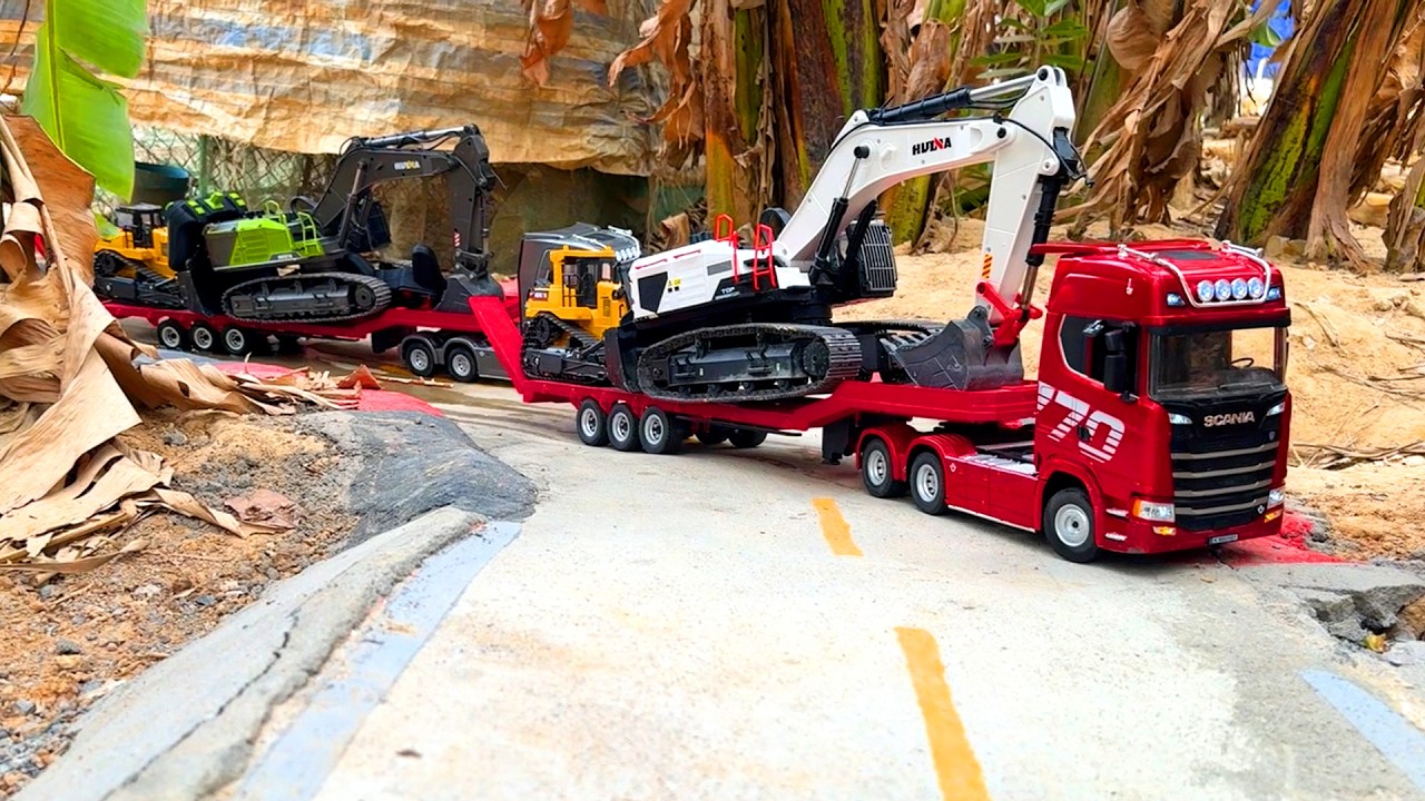 Day 6 ! Huina 1536 Dump Truck - Huina 1594 Excavator - Scania 770 Dump Trailer Transport On The Wa