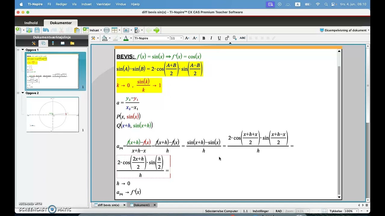 Differentialkvotient for f(x)=sin(x) - BEVIS