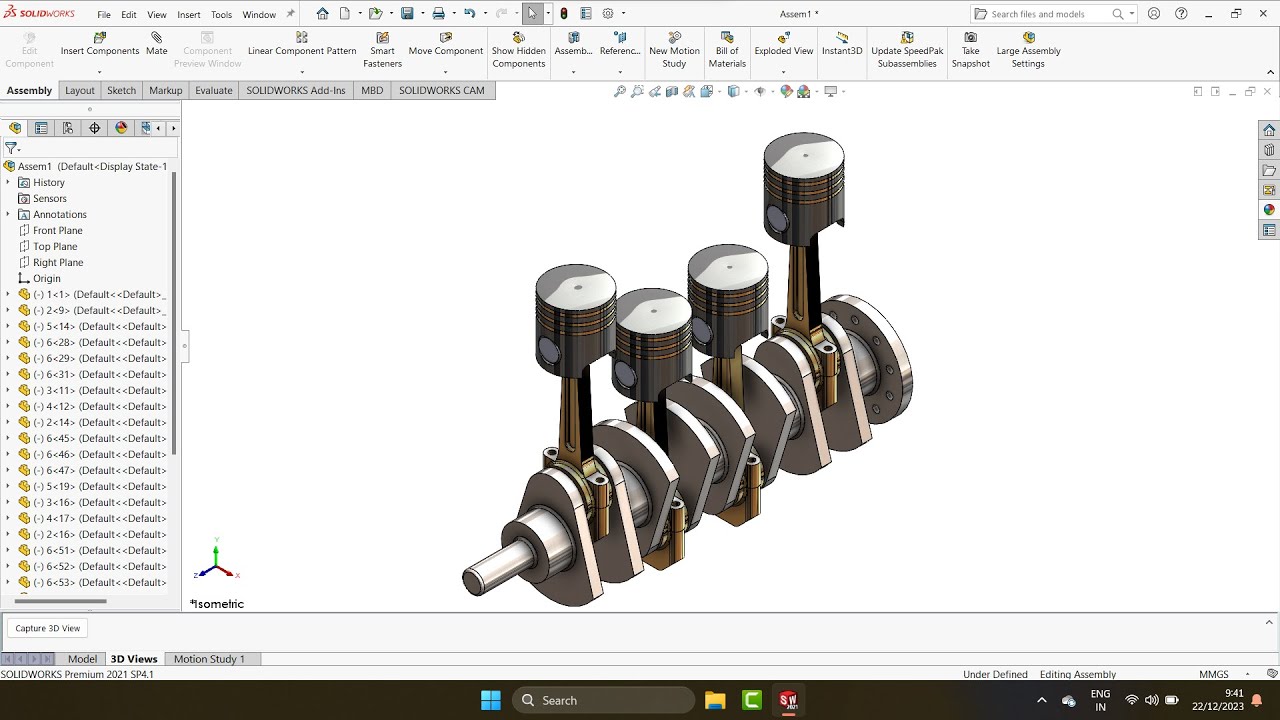 Assembly Cylinder Engine Di Solidworks dan animasi | Bahasa Indonesia | 4K fps
