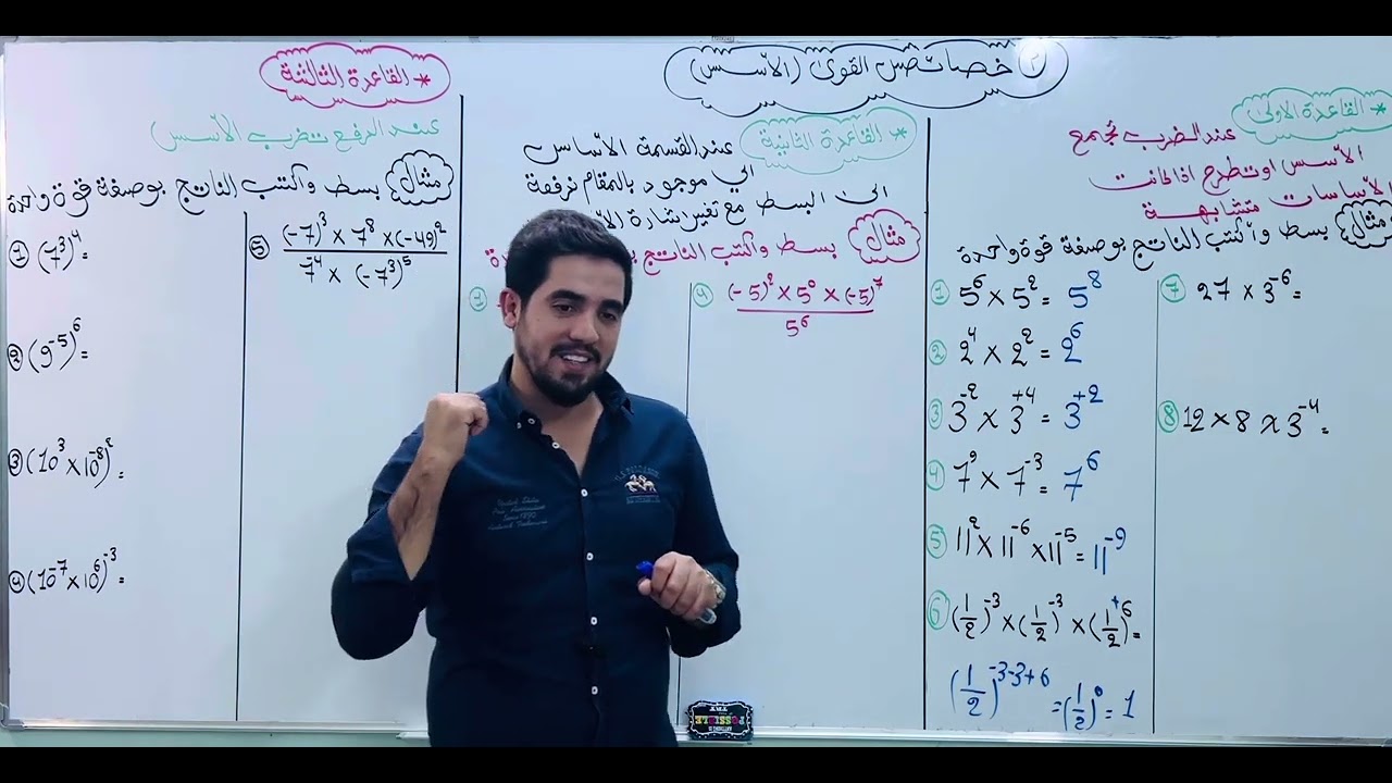 رياضيات الثاني متوسط / الفصل الاول محاضرة 6 / خصائص القوى الأسس