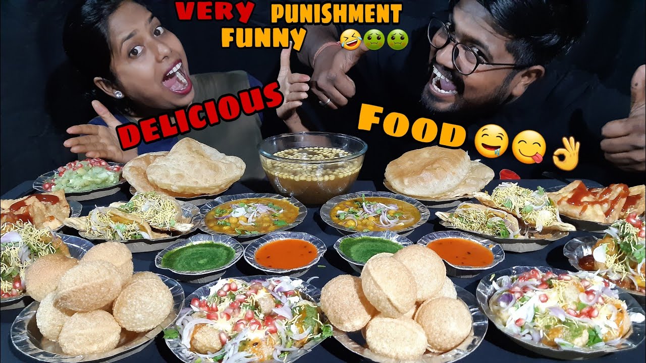 Puri Chhole, veg peti, cheese peti, pani puri, Dahi papdi, Samosa chat🤤🤤👌👌// very funny punishment🤣🤢