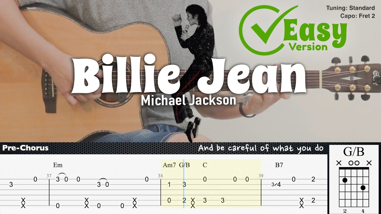 Billie Jean (Easy Version) - Michael Jackson | Fingerstyle Guitar | TAB + Chords + Lyrics