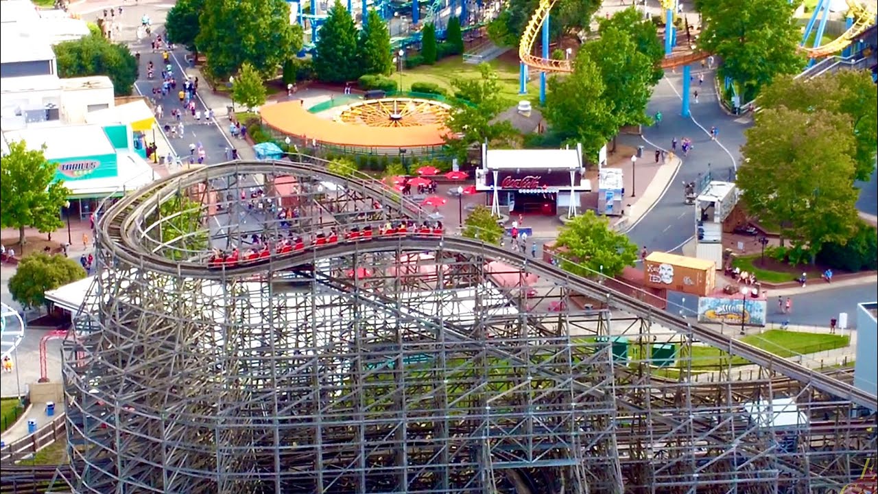 Hurler Drone Footage 4K 60fps BORING Wooden Coaster Carowinds, NC