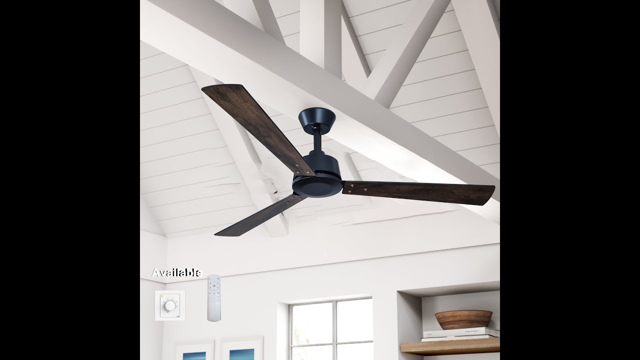 54-in 3 MDF Blades Matt Blacke Ceiling Fan Without Light Wall Control
