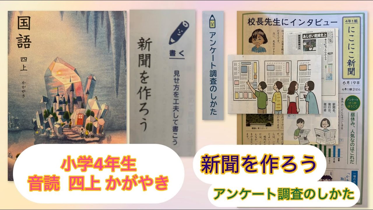 小4上【音読】新聞を作ろう P93 (&アンケート調査) 小学4年生 国語 四上 KOKUGO Japanese primary School Year4 Reading / Storytelling