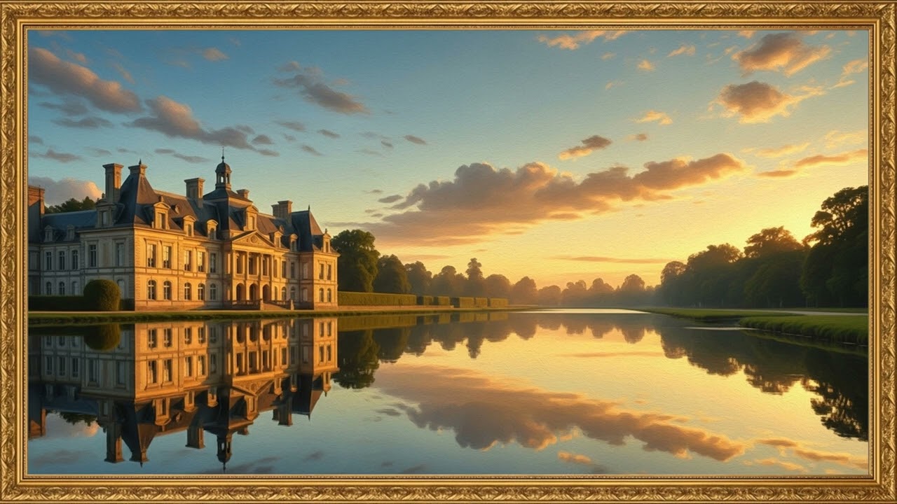 Peaceful Riverbank Home Beneath Amber Sunset Sky