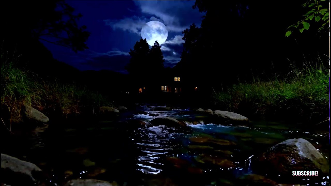 Midnight River Ambience 🌌 Gentle Water & Crickets (10 Hours) | Sleep Better with Natural White Noise