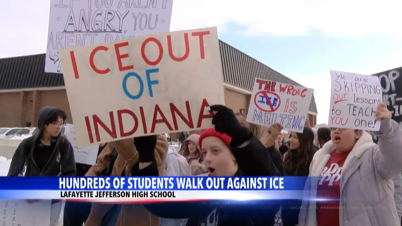 Hundreds of Lafayette Jefferson High School students walk out against ICE