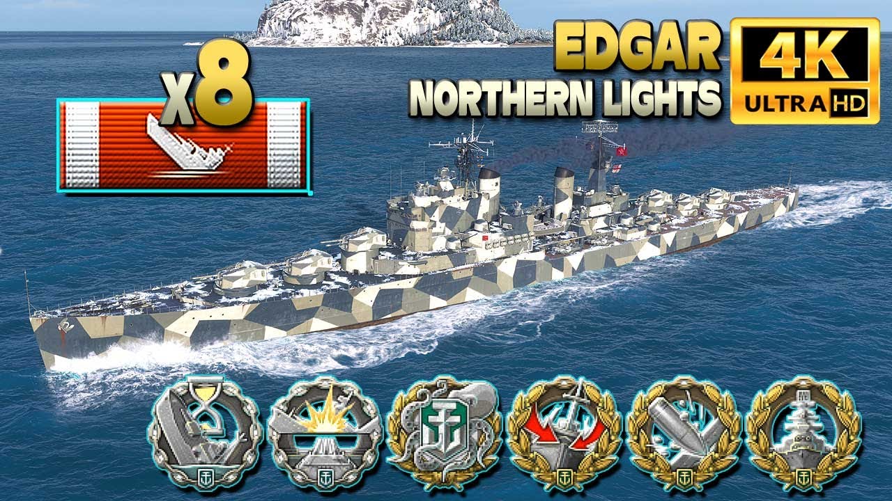Крейсер Эдгар: на карте Северное сияние уничтожено 8 кораблей - World of Warships