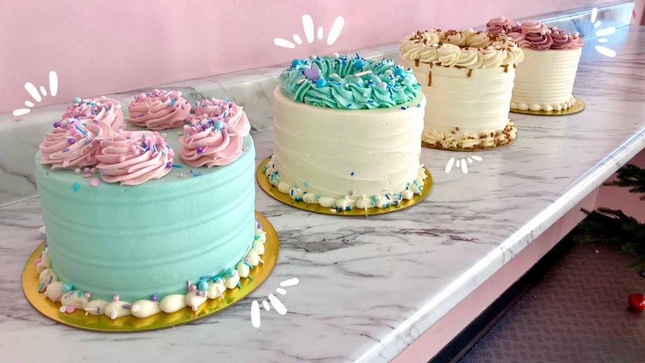 4 Simple Buttercream Cakes | Unedited Cake Decorating Video
