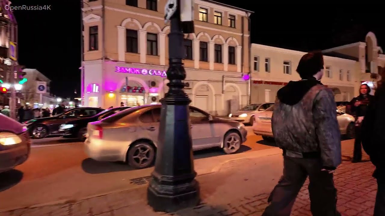 Walking in Russia 4k Night City Kazan with Natural Sounds 