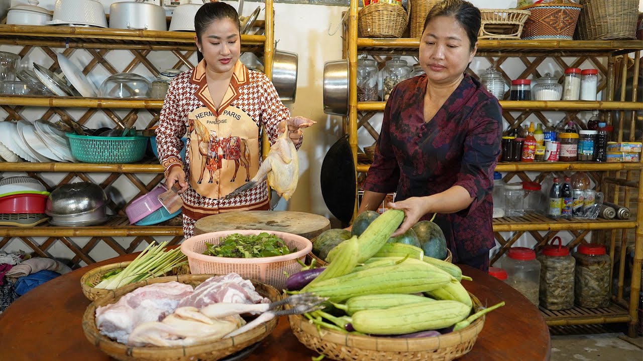Sreypov Life Show: Country family harvest vegetable and cook for dinner - Healthy food cooking