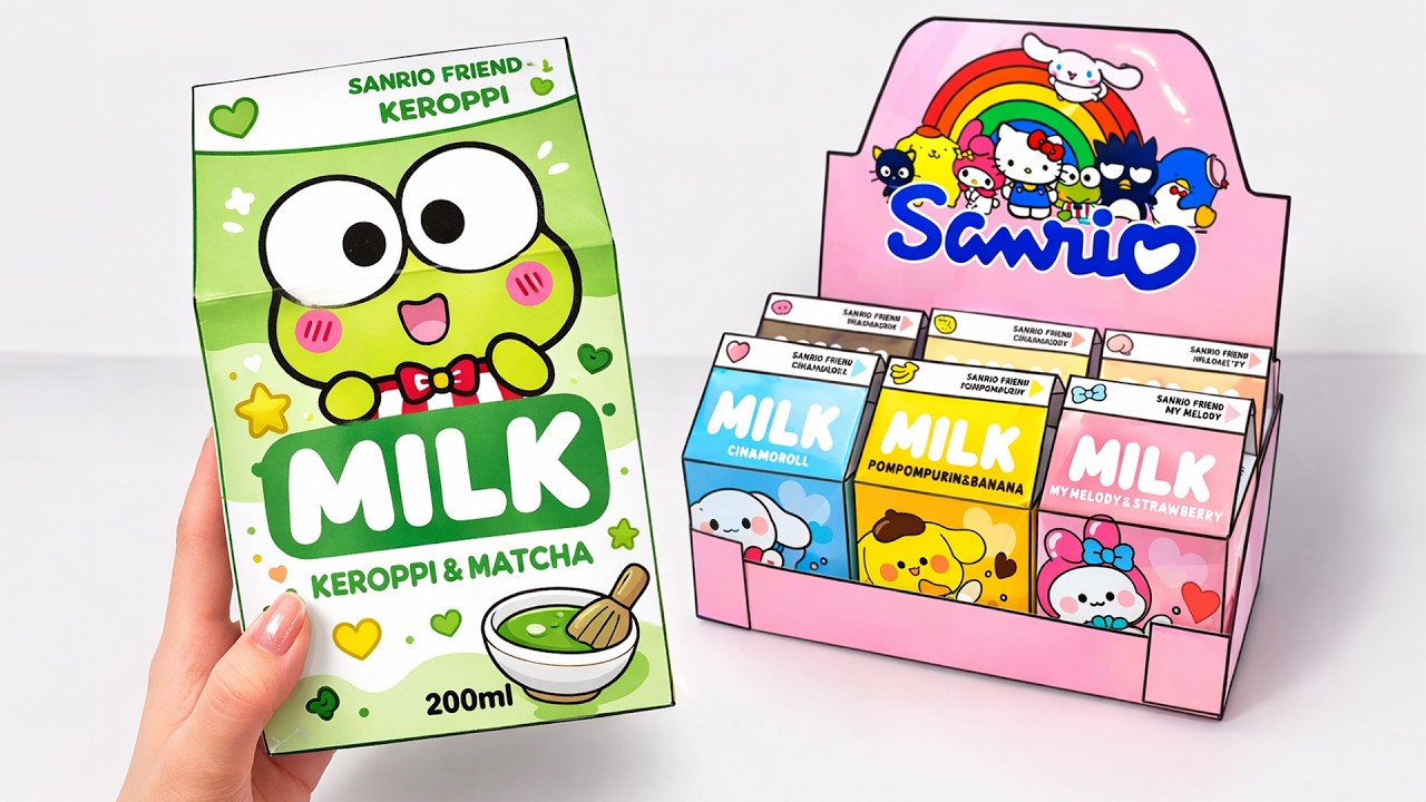ASMR Paper DIY ✨ Unboxing SANRIO Blind Milk Boxes! Keroppi, Kuromi, My Melody