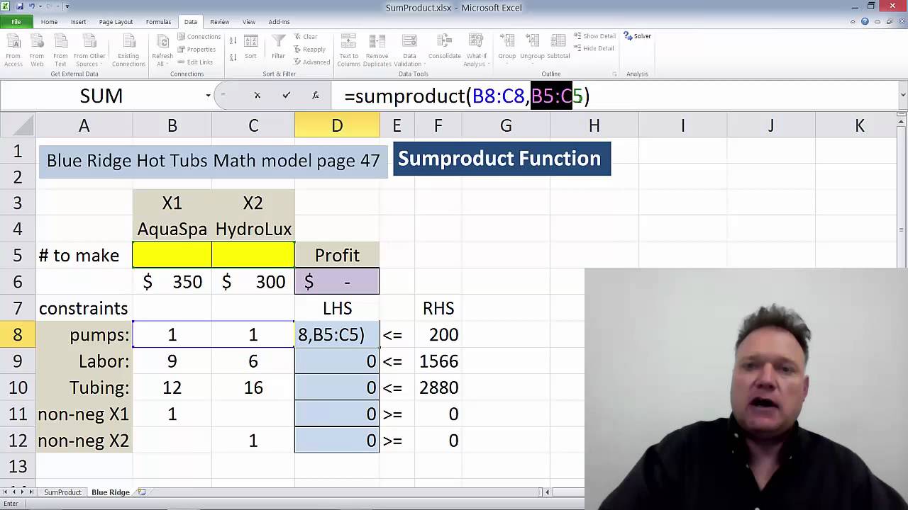 16. SumProduct function Blue Ridge Hot tub example