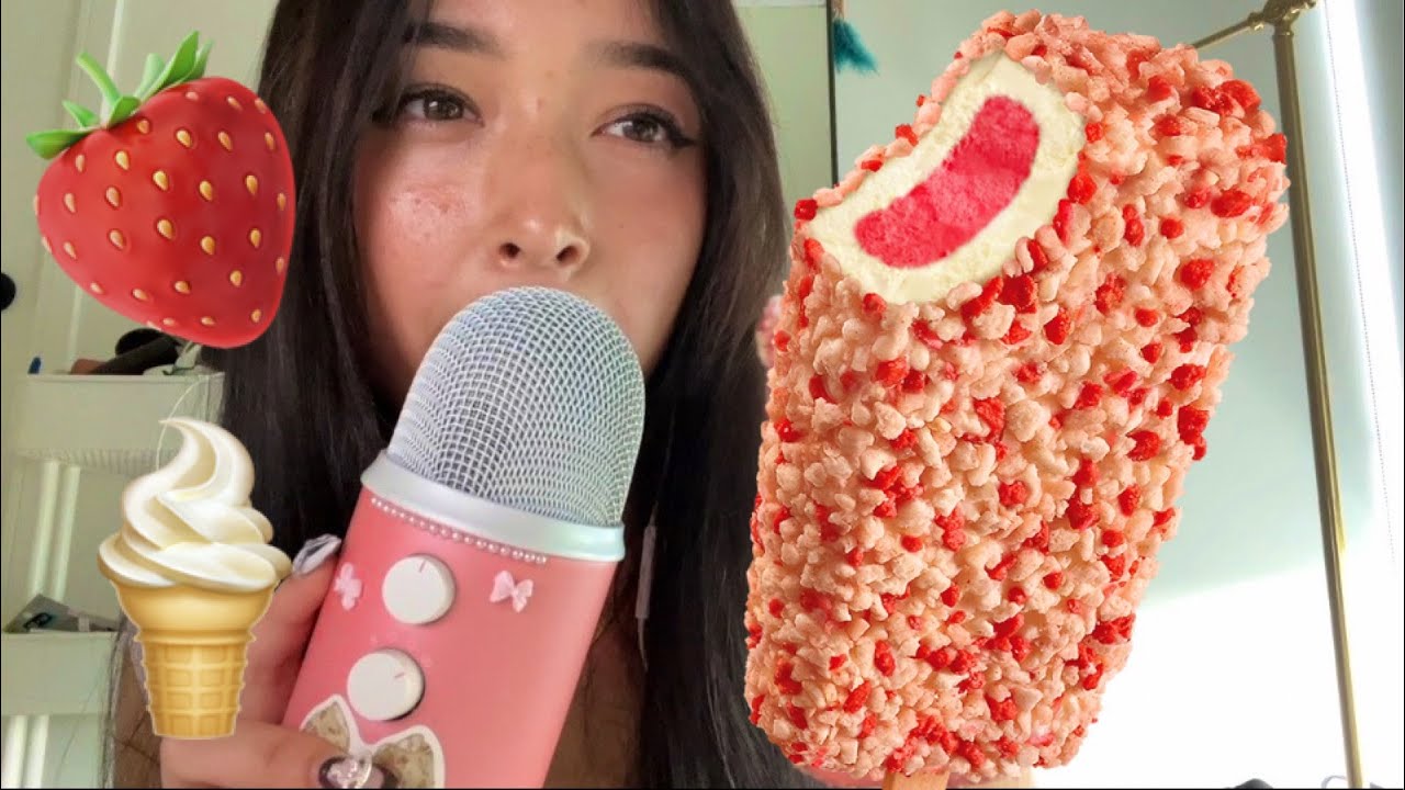 ASMR icecream bar mukbang (intense mouth sounds)🍦🍓