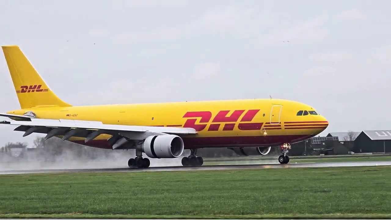 💦 Spray Landing | DHL Airbus A300 Freighter D-AEAO Arrival At Amsterdam Schiphol | LGG → AMS 🇩🇪✈️🇳🇱