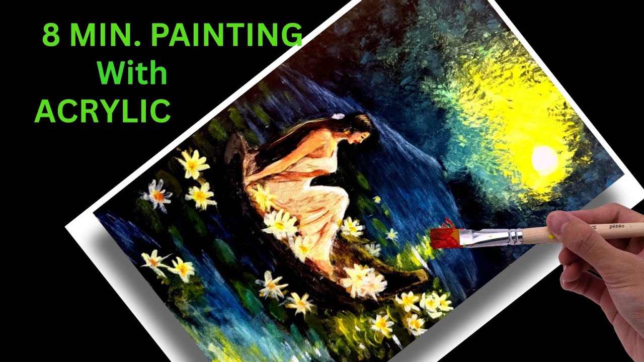 Landscape painting  🎨| beautiful  girl in boat | easy painting for beginners 🖌