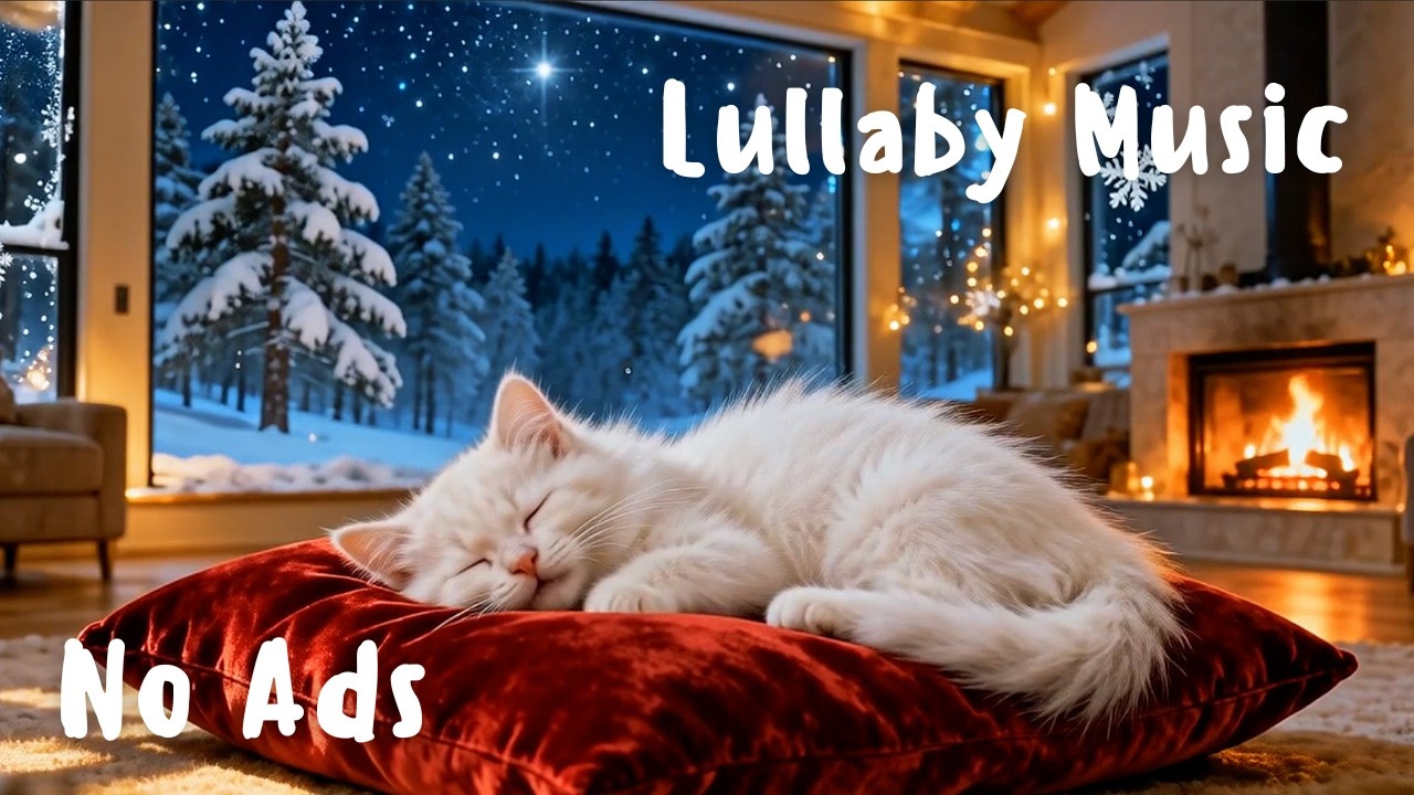 Winter Serenity - Sleeping Cat by Fireplace with Snowy Backdrop #lullaby #fireplace #lullabymusic