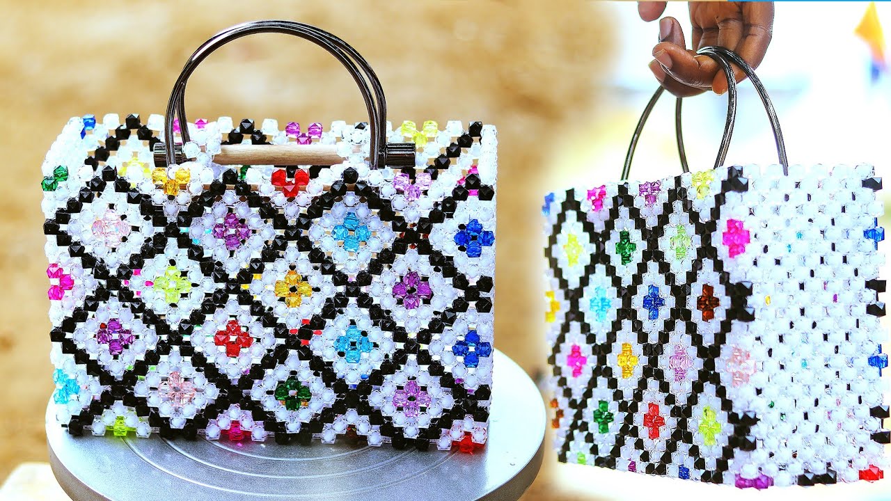 Make This Beautiful Beaded bag using Beaded Sugar or square beads. DIY beading tutorials.