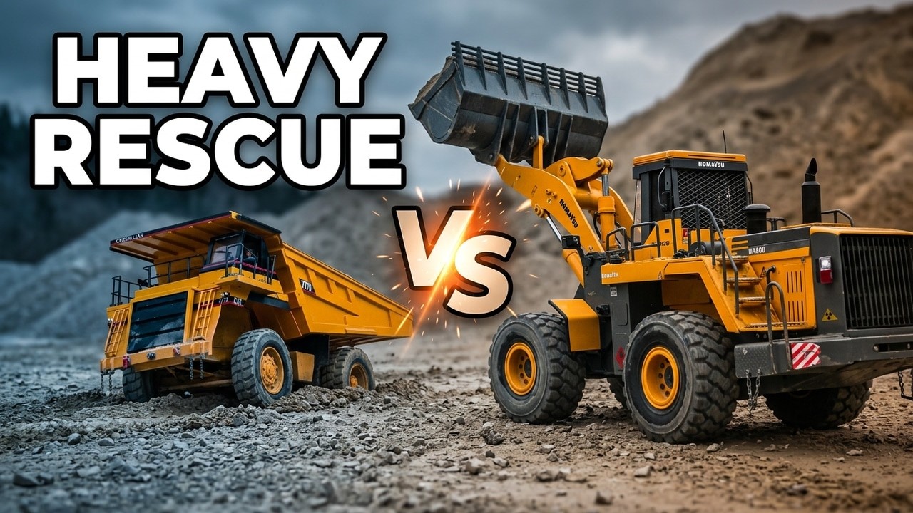 RC Disaster & Recovery US Hummer Explosion vs  Caterpillar 777D Heavy Haul Rescu