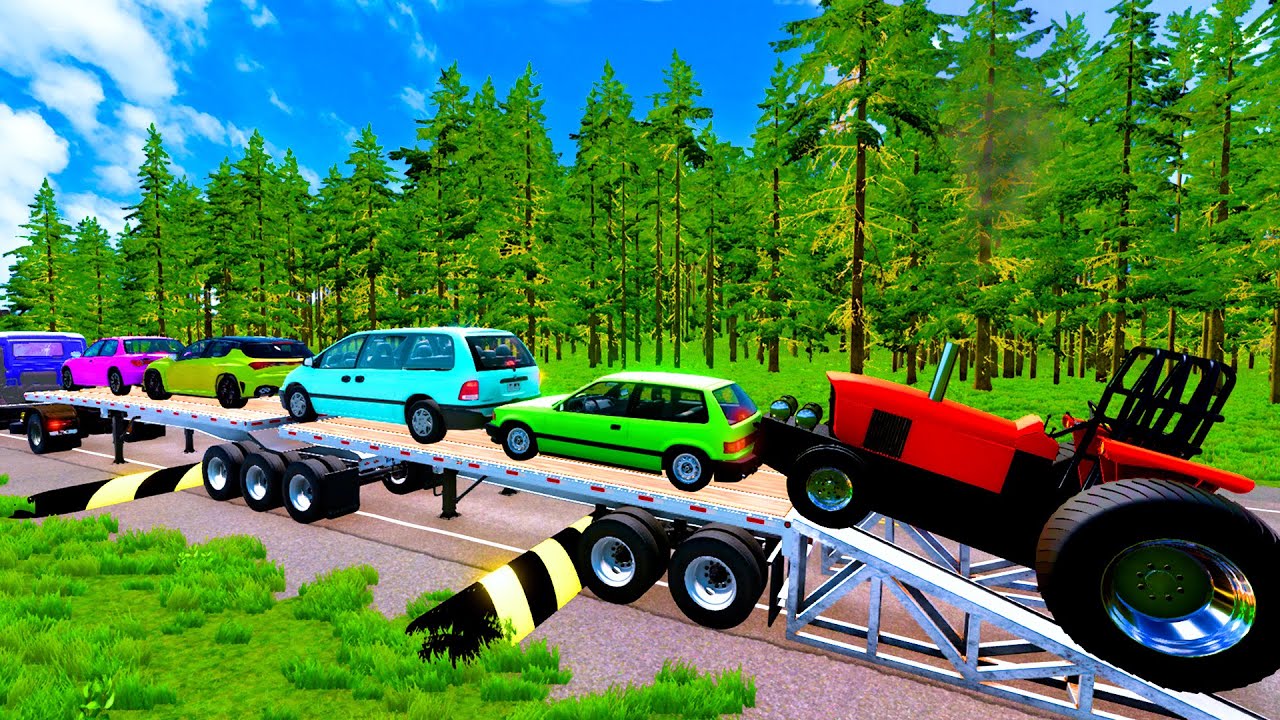 Flatbed Truck Mcqueen | Transportation with Truck - Pothole vs Car #10 - BeamNG.Drive