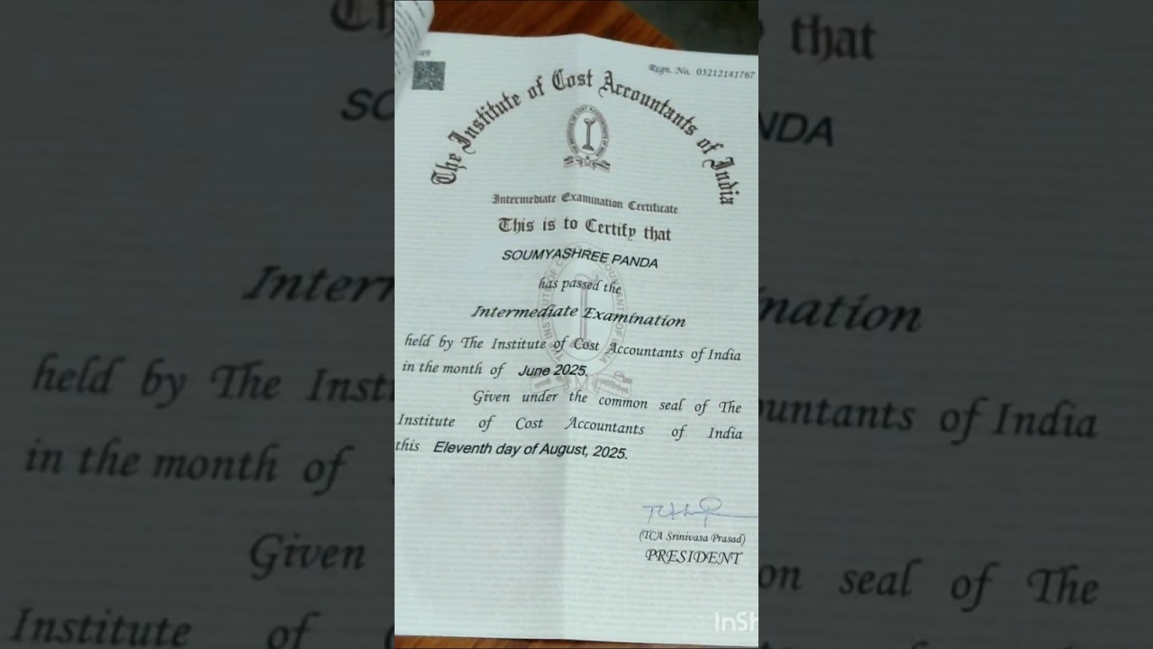 Received my CMA INTER qualified certificate 🧿❤️ Thank you ICMAI#icmai#cma#cmaaspirant #trending