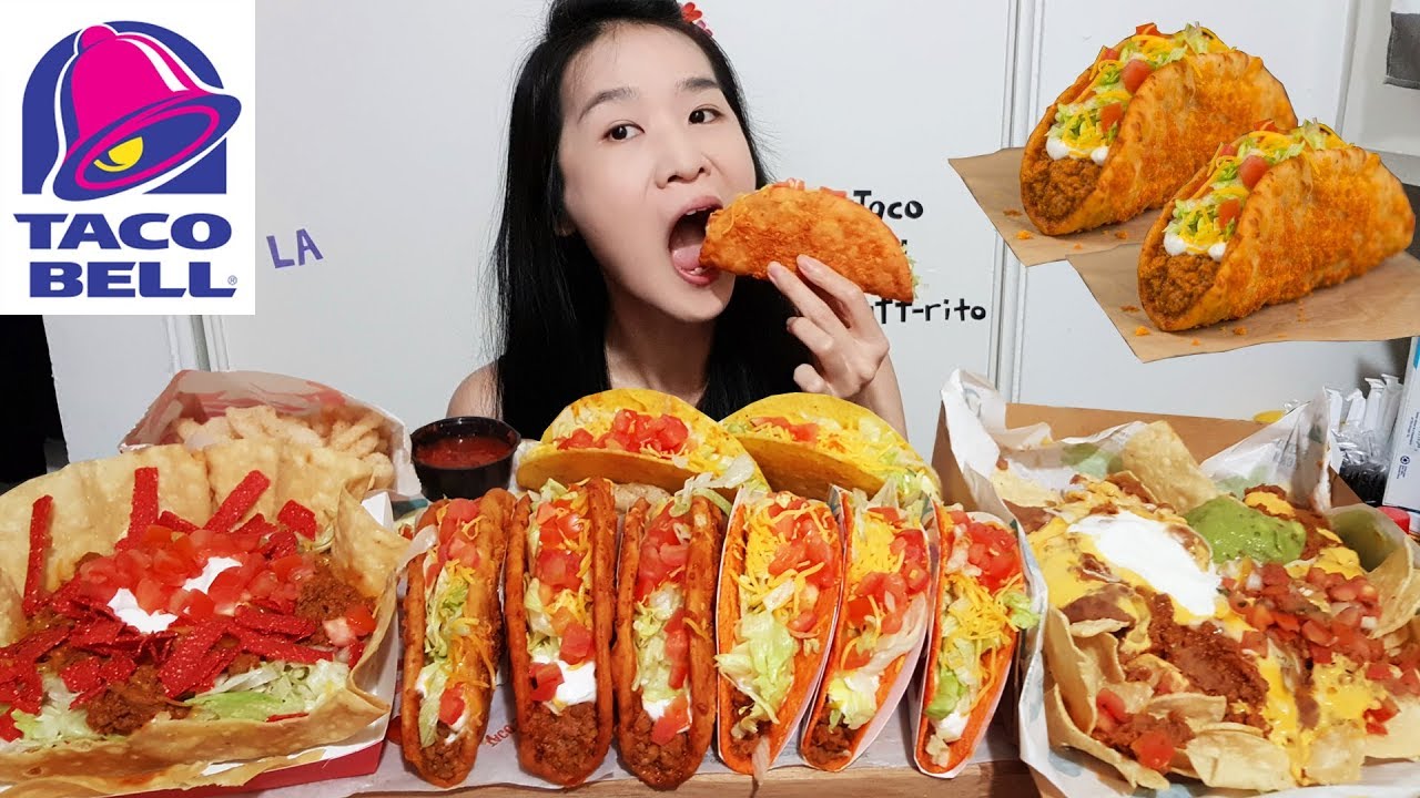 HUGE TACO BELL FEAST! Toasted Cheddar Chalupa, Nacho Cheese Doritos Tacos, Nachos - Mukbang w/ Asmr