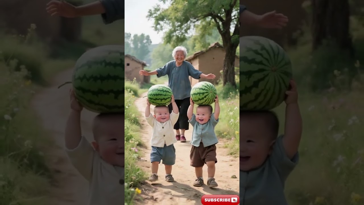 Babies Help Grandma Carry Watermelons 🍉👶👶❤️