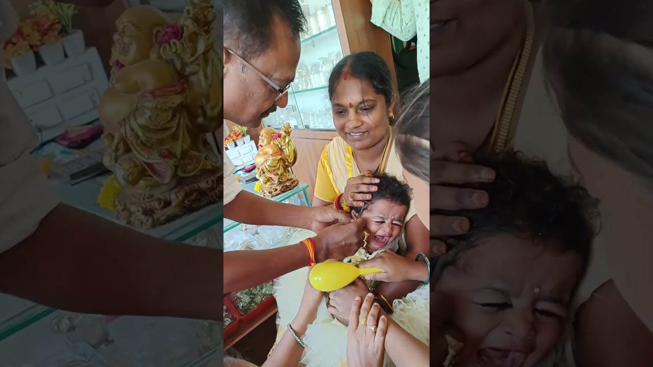 Baby girl ear piercing|  9 months old baby | ma chinna papa chevulu kuttuta - karna vedha