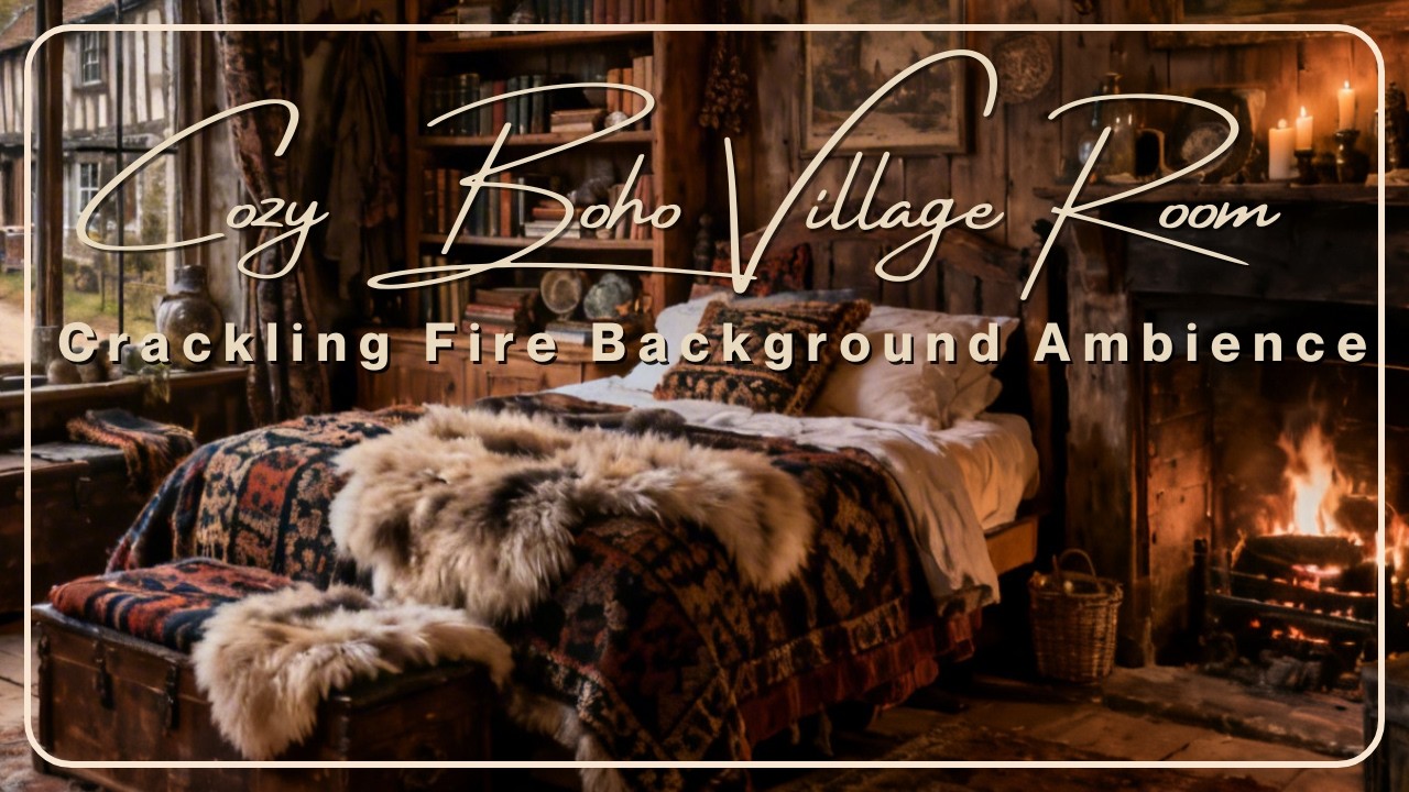 Cozy Boho Bedroom Olde Towne Village Background Ambience | Work, Study, Reading, Knitting,  Relaxing