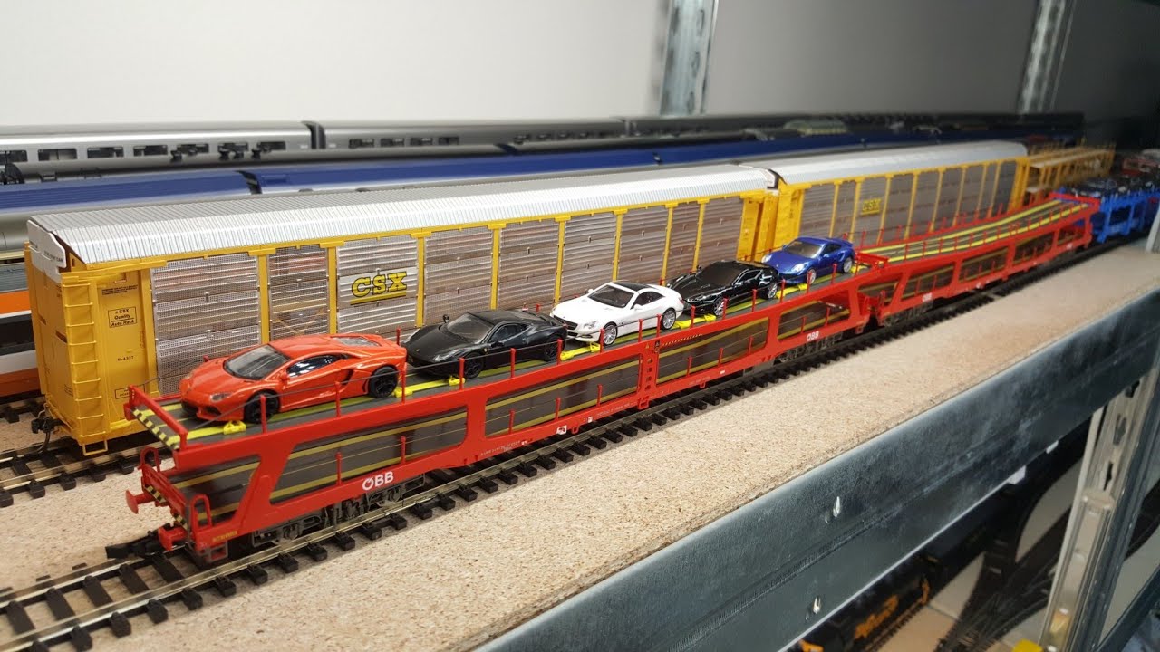 Lovely Roco 74128 Autotransportwagen DDm (Bi-Level Auto Rack Carrier) + Roco ÖBB 1014